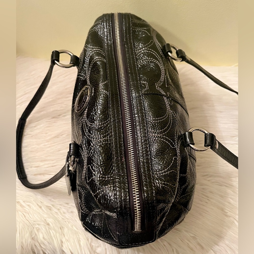 Coach Black Patent Leather Logo Signature C Stitch Double Handle Shoulder Bag - Picture 4 of 8
